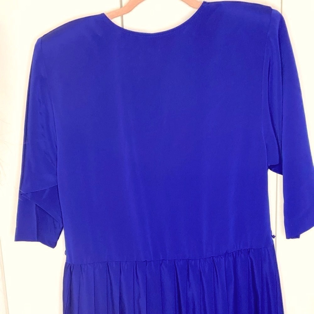 🌷 Joseph Ribkoff🌷 Vintage Royal Blue Pleated Dress With White Stripe Hem Size 11 - Picture 10 of 14